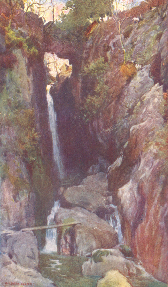 CUMBRIA. Lake district. Dungeon Ghyll force, Langdale 1908 old antique print